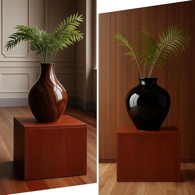Wooden Cube Display Pedestal Stand 15 x 15 x 12 Inch Riser Column Pillar Easy Assembly Required for Home Store Party Event Decor Window