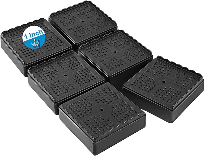 Bed Risers 1 inch, 2 inch, 3 inch, 4 inch Heavy Duty, Adjustable Furniture Riser for Table Desk Couch Sofa Chair Recliner Leg Frame Dorm, Stackable Bed Raisers Blocks (Black 6 Pack, 1 inch)