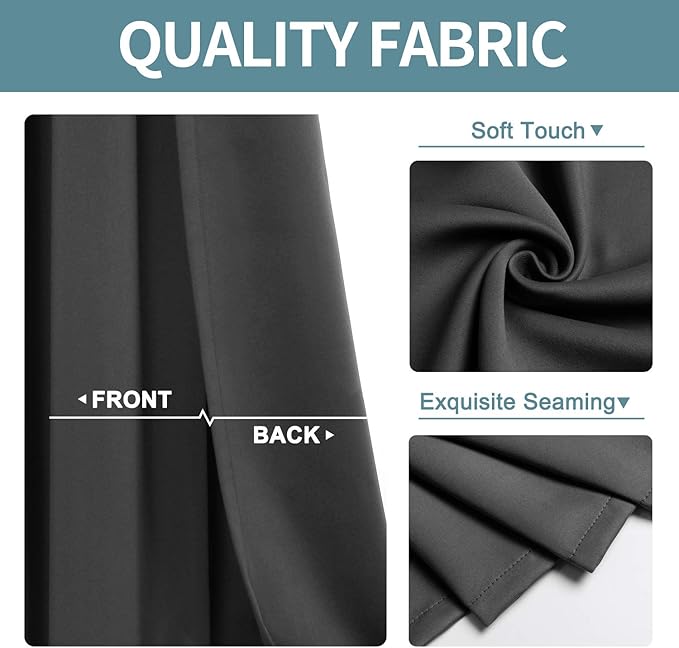 ChrisDowa Blackout Curtains 72 inches Long for Bedroom - Grommet Thermal Insulated Room Darkening Curtains for Living Room (1 Panel, Dark Grey, 42 x 72 Inch)