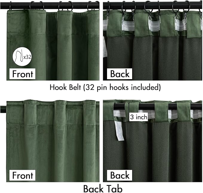 MIULEE Velvet Curtains 84 Inches Long 2 Panels Set for Bedroom, Pinch Pleat Back Tab Luxury Thermal Insulated Living Room Darkening Drapes Pleated Blackout Window Curtains with Hooks, Olive Green