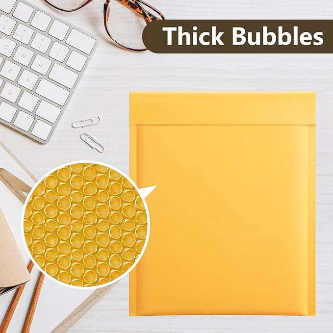 UCGOU Kraft Bubble Mailers 8.5x12 Inch 25 Pack Usable Size 8.5x11 Inch Yellow Padded Envelopes #2 Medium Mailing Packages Self Sealing Tear Resistant Boutique Bulk Shipping Bags for Makeup Supplies
