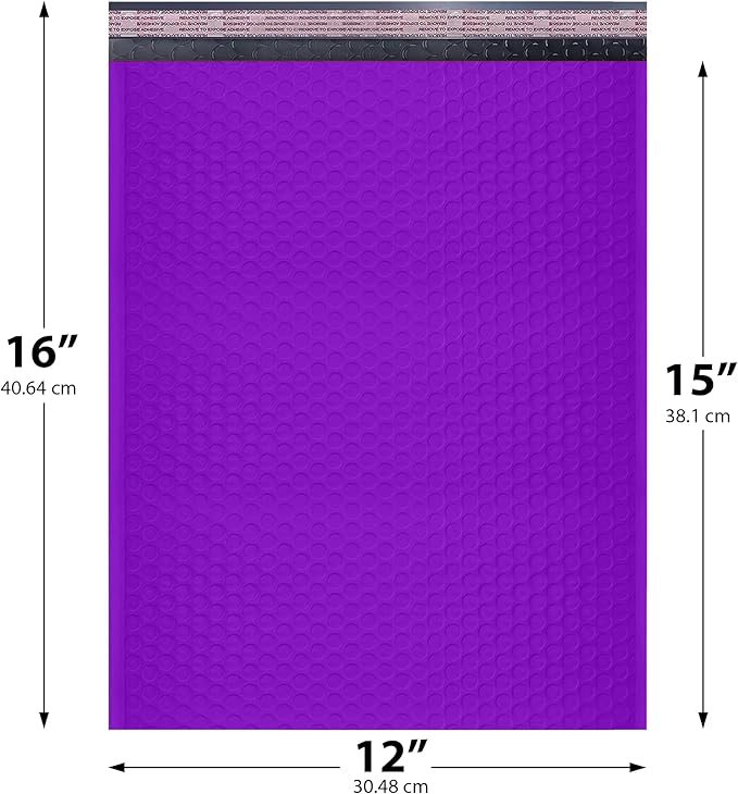 Purple Large Poly Bubble Mailers 12x15 inch | Self Seal Padded Envelopes Cushioned Bubble Mailer | Usable Size 12x15 | WaterProof | Lightweight mailing Shipping Bags | 50 Pack Bulk