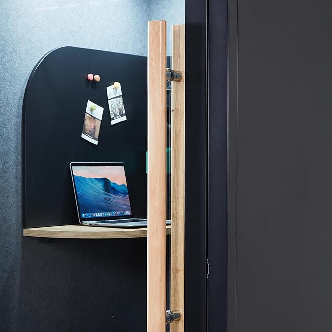 Office Pod, Mobile Office Pod Booth, Solo Soundproof Booth with Acoustic Panels, Sound Pod Silent Ventilation, Wheels and Feet, Privacy pod, Built-in Table, LED Lighting, AC, USB Ports - Black
