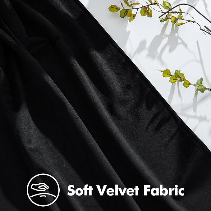 MIULEE Pinch Pleated Black Velvet Blackout Curtains 90 inches Long, Thermal Insulated Pinch Pleat Drapes with Hooks, Luxury Halloween Window Panels for Bedroom Living Room, 2 Panels