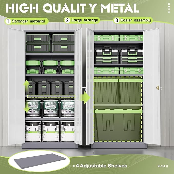 Incbruce 72” Metal Storage Cabinet, Garage Cabinets and Storage System with Doors and Shelves, Tall Lockable Tool Cabinet for Garage, Office, Home (Grey White)