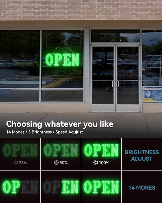 30"x10" Large LED Open Sign BT and Remote Control Open Signs Super Bright Dimmable Business Open Sign for Storefront Window Bar Salon Cafes Retail Shops Green