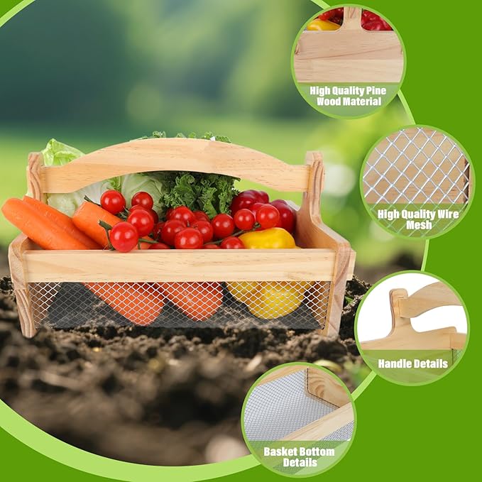Large Garden Hod Harvest Basket for Vegetable Gardening and Harvest Gathering or Farmhouse Decor,Picnic Basket Garden Supply Gardener Gift Spring(19" L X 9.06" W X 4.33" H)