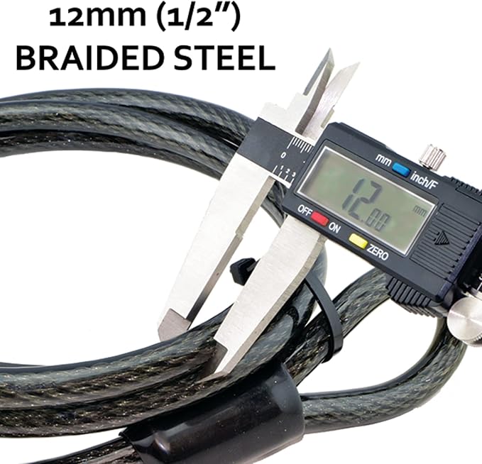 Lumintrail 12mm (1/2 inch) Heavy-Duty Security Cable, Vinyl Coated Braided Steel with Sealed Looped Ends (4', 7', 10', 15' or 30') (15-FT)