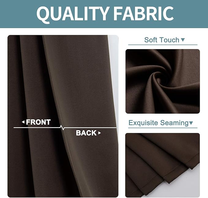 ChrisDowa Grommet Blackout Curtains for Bedroom - Thermal Insulated Room Darkening Curtains for Living Room (1 Panel Set, Brown,52W x 54L)