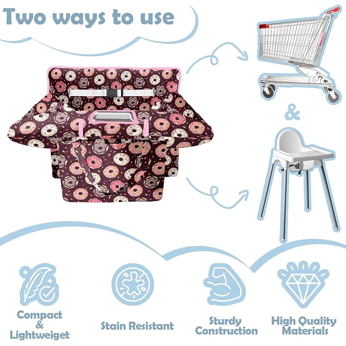 Shopping Cart Cover for Baby 2-in-1 High Chair Cover with Safety Harness Multifunctional Foodstuff Donuts Cart Covers for Babies Soft Padded Grocery Cart Cover for Baby Boy Girl