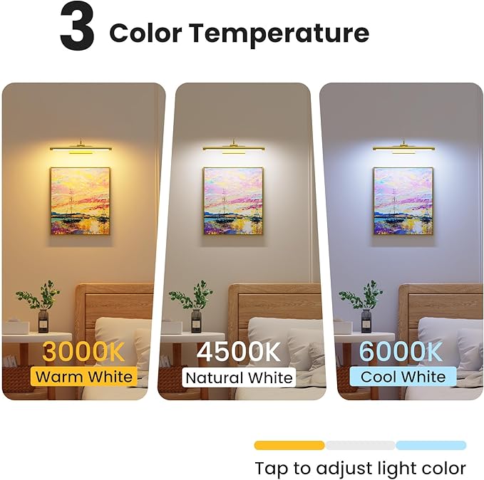 16" Light for Wall Picture with 6000mAh Battery - Brass Operated Wireless Wall Art Light with Remote Control for Artwork, Mirror & Portrait