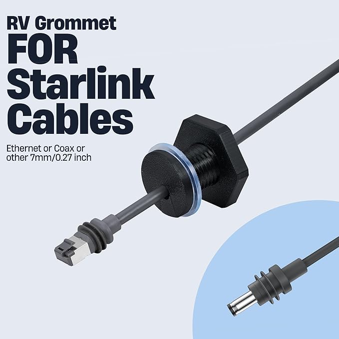 RV Cable Passthrough for Starlink mini, RV Cable Grommet Compatible with Starlink, Ethernet, Coax, Water-Resistant and Anti-Drop RV Cable Routing(Black)