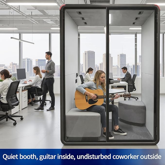 Soundproof Office Pod Booth Black, for 2 Person Meeting Pod, Quiet Meeting Pod with Acoustic Panels, Portable Modular Pod, Privacy Phone Booth for Calling, Personal Workspace H92in W63in D55in