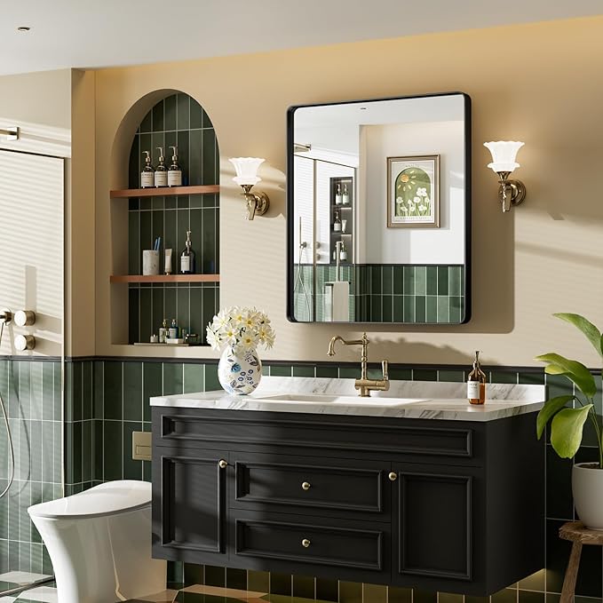 40X36 Black Bathroom Mirror for Over Sink, Metal Framed Vanity Mirror Wall Mounted, Rectangle Mirror for Bedroom Living Room Restroom Entryway, Anti-Rust, HD Tempered Glass