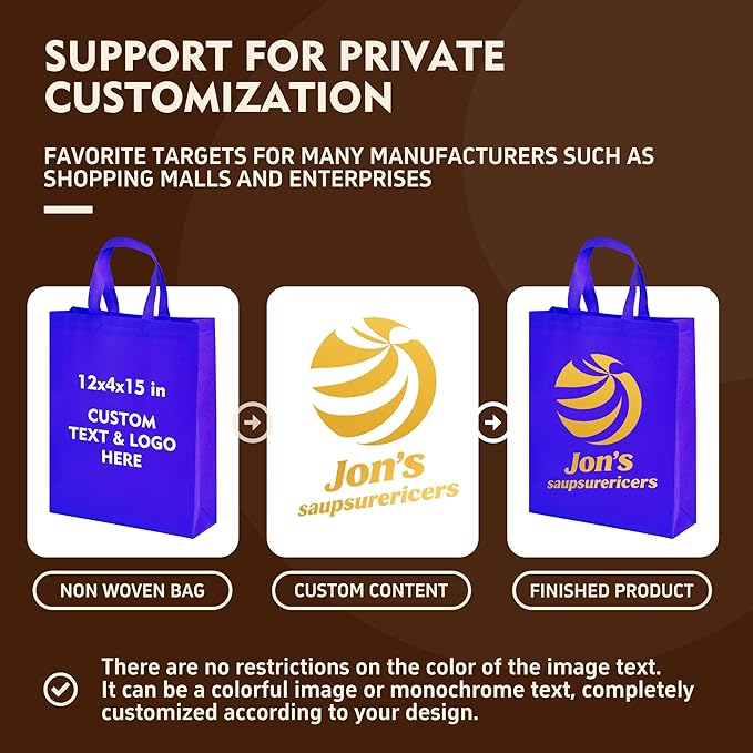 YEEHAW Custom Tote Bags 100pcs, Dark Blue Custom Non-woven Tote Bag with Logo, Reusable Bags with Durable Handle, Ideal for Grocery Shopping, Gifts Wrapping & Travel