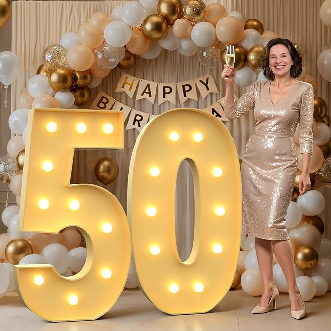 Mixifox 4FT Marquee Numbers 50, Large Light up Number 50 for Birthday Party Supplies, Sign, Backdrop, Happy 50th Birthday Decorations for 50 Years Old Women Men