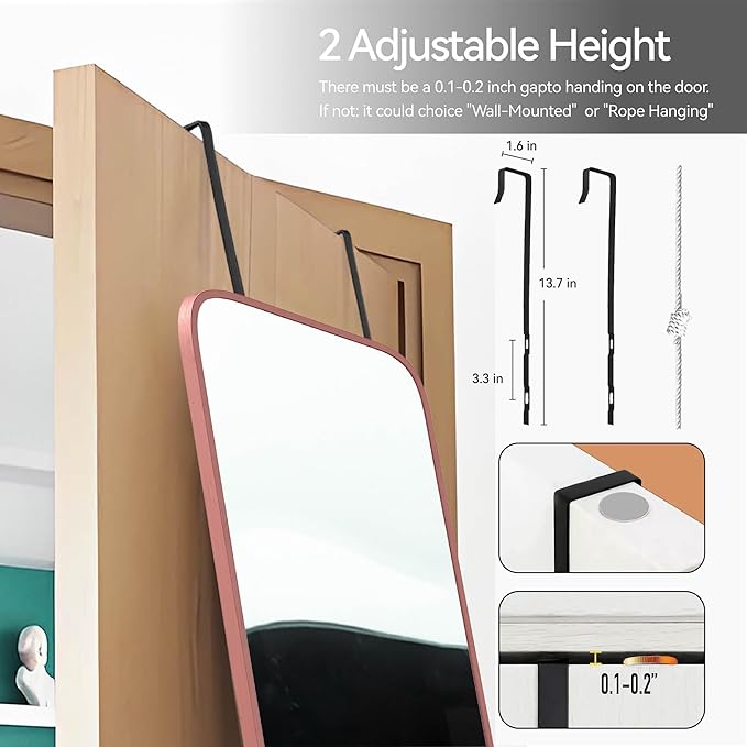 47x14 Mirror Full Body Length Door Hanging or Wall Mounted Metal Frame Dressing Mirrors for Entryway Girl Bedroom Bathroom Living Room 47 14 inch Pink Rose Gold