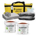 FlashDry Portable Complete Spill Kit - Yellow Duffle, Bag Tag, 15 Absorbent Pads, 2 3" x4' Sorbent Socks, Disposal Bags, Nitrile Gloves, 2 5L Buckets of 100% Organic Coir w/Dispenser Lid