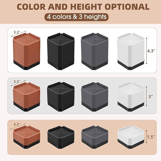 Furniture Risers Bed Risers - Rectangular Adjustable Block Riser for Raising 1.5-3 In. & 4.3 In. Beds, Tables, Sofas, Refrigerators, Washers - Up to 4,000 Pounds (Brown, One Layers 1.5inches)