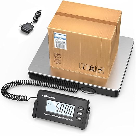 Heavy Duty Shipping Scale,440 LBS high Precision Hidden Wall Mounted Display, Portable Multi-Function Weighing Scale for Warehouse/Office/delivery Company, Includes Adapter and Product Manual