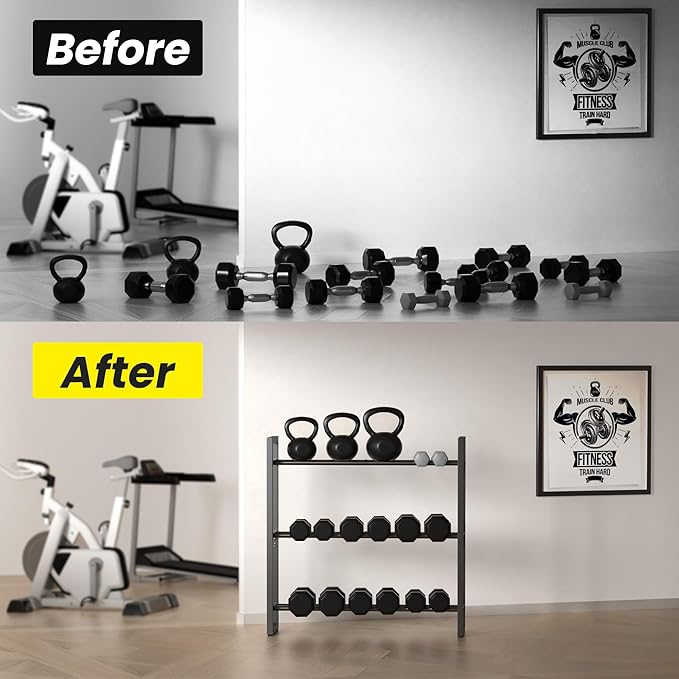 Pickpiff 3 Tier Dumbbell Rack Weight Rack Stand Only for Home Gym Storage Organizing Dumbbells Up to 390 lb Capacity