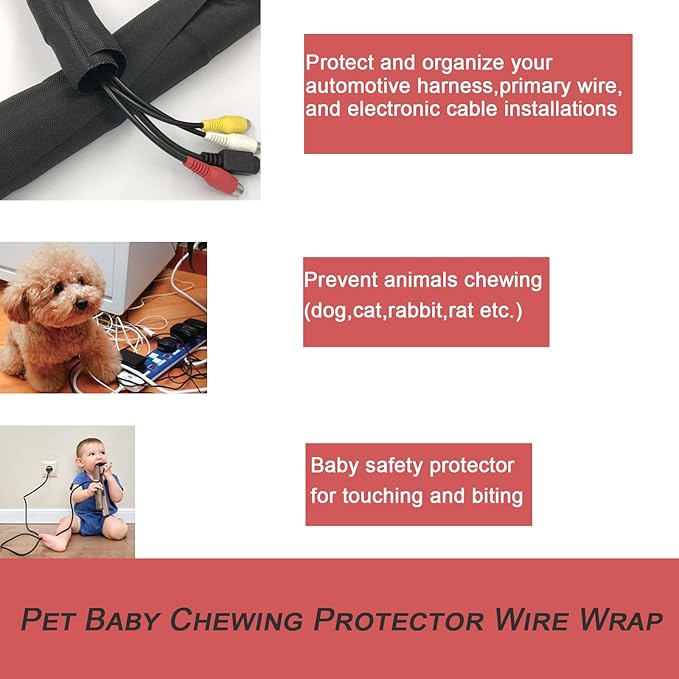 Braided Split Wire Loom Cable Management Cord Cover Harness Protective Tubing Auto Wiring Wrap Sleeve Black Mesh Woven 3/8"-24ft