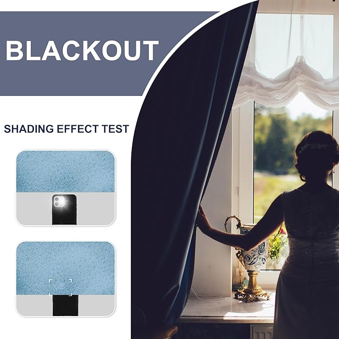 JIUZHEN Blackout Curtains for Bedroom– Thermal Insulated,Noise Reducing Room Darkening Privacy Drapes for Living Room, Set of 2 Panels with Tiebacks, 52 x 84 inch Long, Light Blue