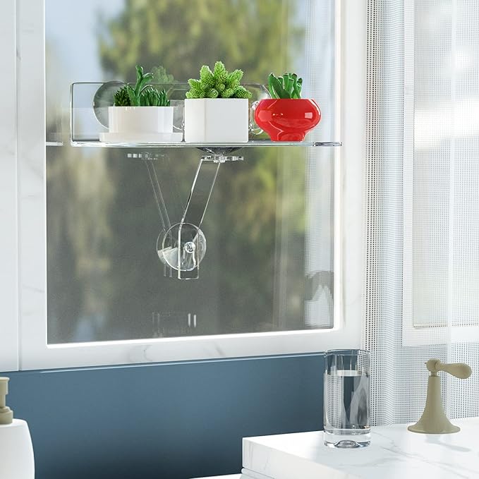 12 Inch Clear Acrylic Window Sill Plant Shelf with Strong Cup Suction, Hanging Window Plant Shelves for Plants, Camera, Picture Frame(1 Pack)