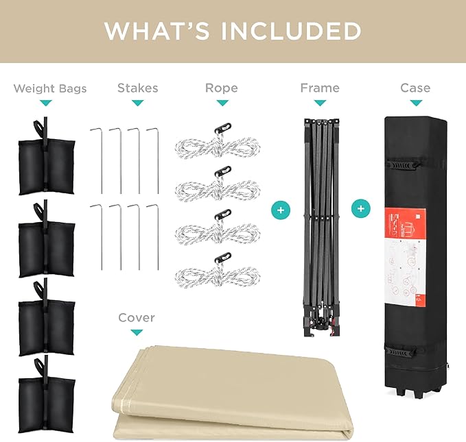 Best Choice Products 10x10ft 1-Person Setup Pop Up Canopy Tent Instant Portable Shelter w/ 1-Button Push, Case, 4 Weight Bags - Sand
