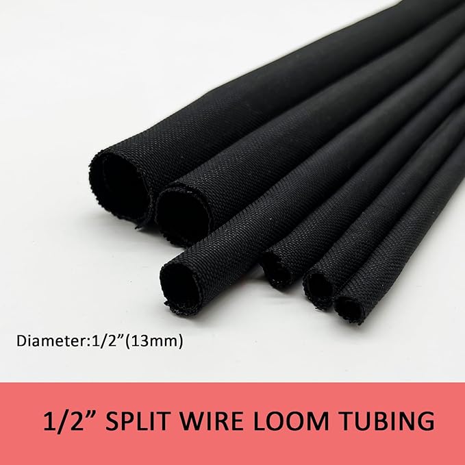 Braided Split Wire Loom Black Wire Cover Protective Harness Tubing Cable Management Self Wrap Cord Sleeve Mesh Woven 1/2"-16ft