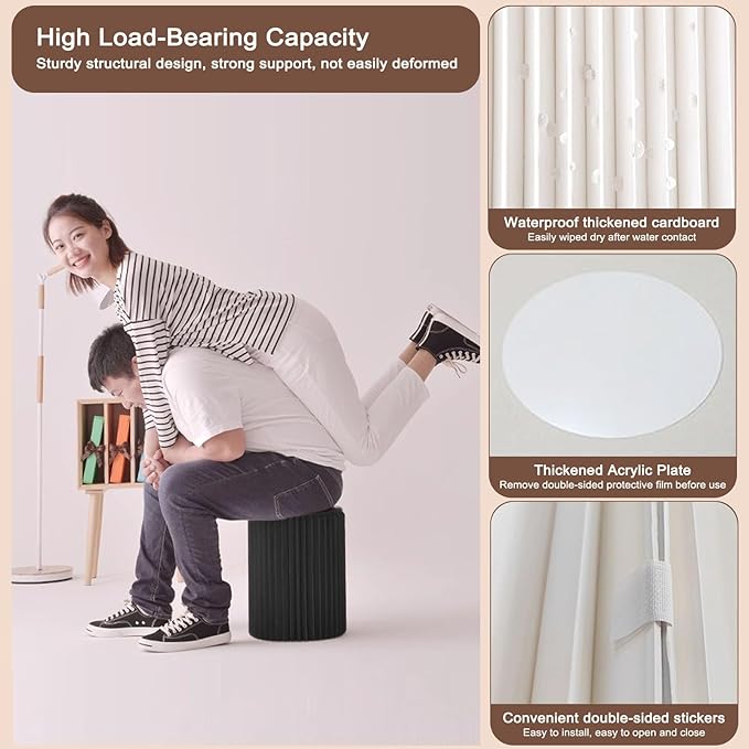 4Pack Cylinder Stands for Party, Foldable Cardboard Columns with 4 Clear Round Top Plates, Cake Display Pedestal Stand for Wedding Banquet Vendor Events Decorative (Black)