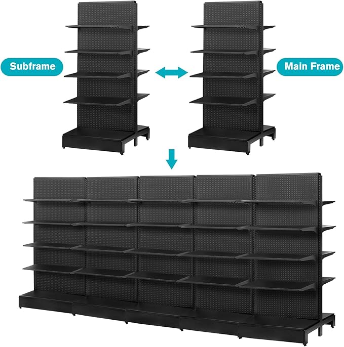 Pegboard Display Stand, Gondola Shelf Display for Convenient Grocery Office Supply or Liquor Stores, Standing Pegboard Display Two Sides Peg Board Panels, 20 Hooks, No Including 8 Shelves