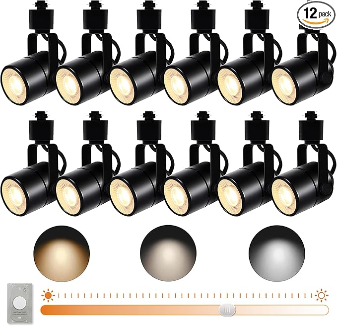 12PCS Dimmable LED Track Lighting Heads with Dedicated Dimmer and Replaceable GU10 Bulbs, Black 3CCT Ceiling Spotlight Fixtures for Accent Lighting for Home, Store, Moblie Cart Black