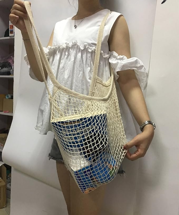 YEKEYI Portable Reusable Mesh Cotton Net String Bag Organizer Shopping Tote Handbag Fruit Storage Shopper NEW (white02)