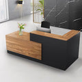 L Shaped Reception Desk with Lockable Drawer and Cable Grommets Front Desk Retail Checkout Counter Table for Salon Lobby Shop Office Reception Room Wood and Black Left 63inch/160cm