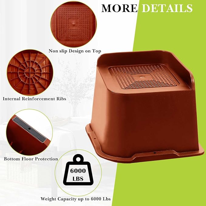 Bed Risers 1 inch, 2 inch, 3 inch, 4 inch, 6 inch, 8 inch Heavy Duty, Oversized Furniture Riser for Couch Sofa Table Chair Leg Frame Dorm, Support up to 6000 Lbs (Brown 4 Pack, 4 inch)