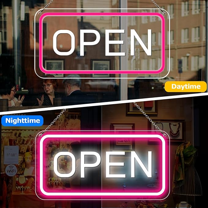 inShareplus 22.8"x 11.8" Open Sign, Super Bright Open Signs for Business, Neon Open Sign with ON/OFF Switch adapter, Electric Light up Sign for Stores, Restaurants Window (Pink&White Horizontal)