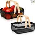 Sadnyy 2 Pcs Metal Wire Storage Basket with Handle Mesh Harvest Durable Vegetables Fruit Basket for Garden Organizing, Kitchen, Countertop, Closet, Bedroom (12.6 x 9.7 x 4.3 Inch,Black)