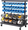 VEVOR 5-Tier Double-Sided Rolling Bin Storage Rack, 68 Plastic Bins, Dual-Sided Parts Organizer with Wheels, Mobile Tool Organizer for Garage, Warehouse, Office, Restaurant, Classroom, Kitchen