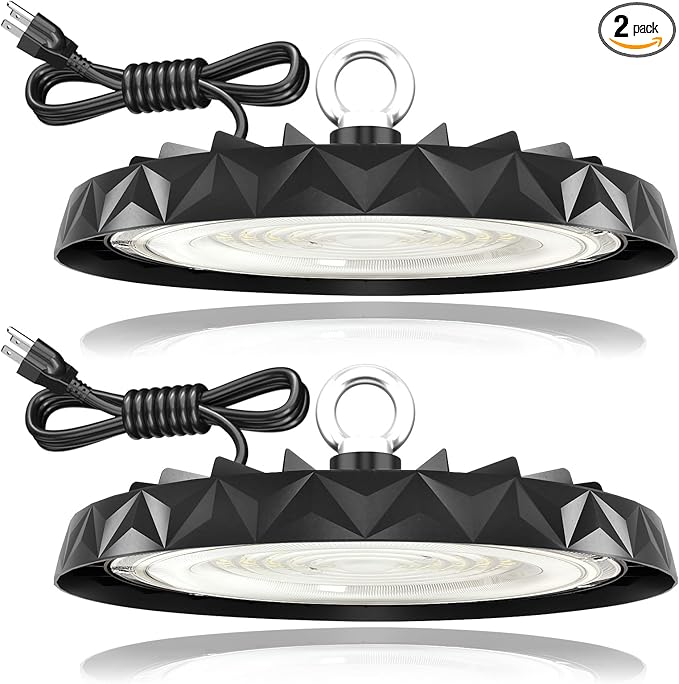 2Pack UFO LED High Bay Lights 150W,19500LM,6000K Daylight,Energy Efficient Commercial Warehouse Shop Light with 5ft Power Cord,AC100-277V