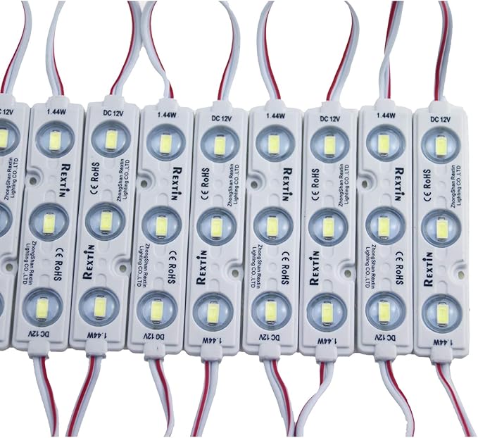 Rextin Super bright 200pcs 3 LED Module Warm White 5630 5730 SMD 40-45LM Per led Waterproof Decorative Light for Letter Sign Advertising Signs with Tape Adhesive Backside