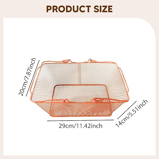 Shopping Basket Wire Portable Multipurpose Vegetables Fruit Storage with Handles for Garden Retail Store Pantry, Orange