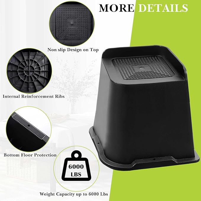 Bed Risers 1 inch, 2 inch, 3 inch, 4 inch, 5 inch, 6 inch, 8 inch Heavy Duty, Oversized Furniture Riser for Couch Sofa Table Chair Leg Frame Dorm, Support up to 6000 Lbs (Black 8 Pack, 5 inch)