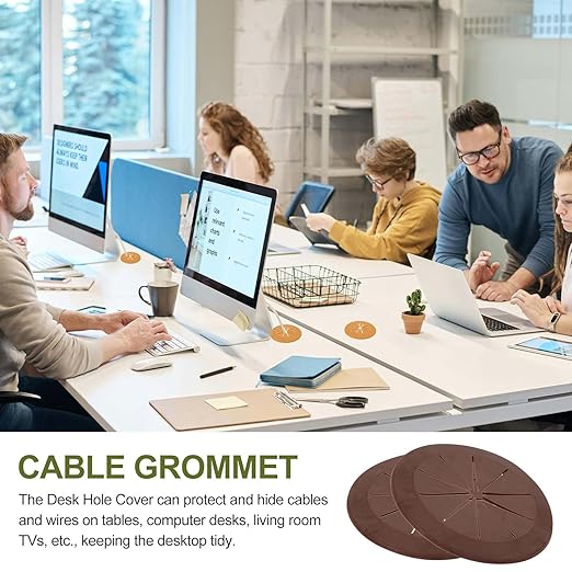 PATIKIL Desk Grommet 2-3/8", 4 Pcs Round Cable Grommet Cord Hole Cover with Adhesive Tape Flexible Table Wire Organizer for Office Home Table Countertop, Deep Brown