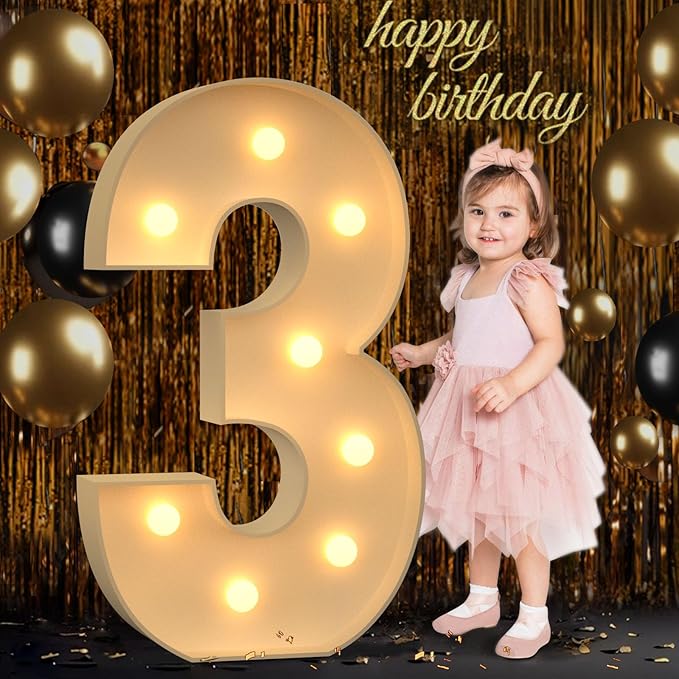 3FT Marquee Numbers, Light Up Numbers 3 for 3rd 13th 30th Birthday Decorations, Big Numbers for Party Decorations, Large Light Up Numbers for Party Decor DIY Pre-Cut Foamboad Mosaic Numbers