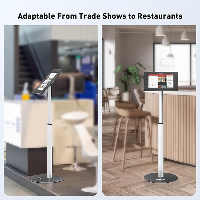 AboveTEK Anti Theft iPad Floor Stand, Robust Security Kiosk POS Tablet Stand, Height Adjustable Tablet Floor Stand w/Lock and Key Mechanism for 10.9-11" iPad & Galaxy Tab, Ideal for Retail Business