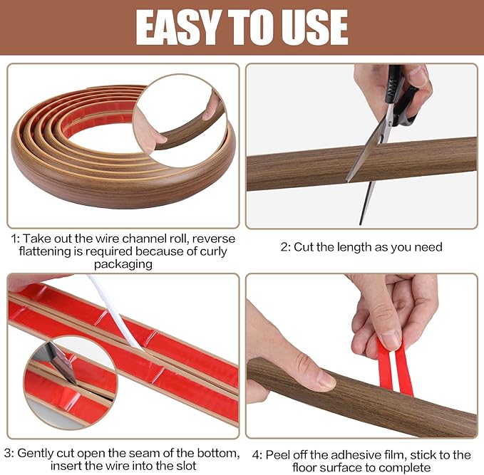 Floor Cord Cover Cable Cavity Self Adhesive Cord Hider Floor 10FT Floor Cable Management Power Cord Protector Floor Electric Cord Covers for Offices, Gym, Exhibitions (Misty Brown Wood, 1.18" x 20')