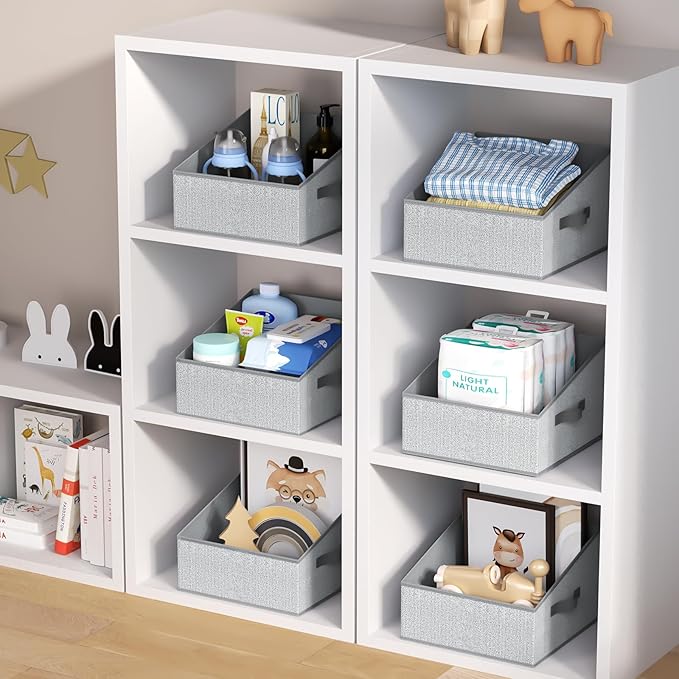 DIMJ Closet Storage Bins 6 Pack - Fabric Storage Baskets for Shelves, Collapsible Clothes Organizers with Handles, Trapezoid Shelf Organization Storage Cubes for Purse, Toys, Books, Towel, Socks