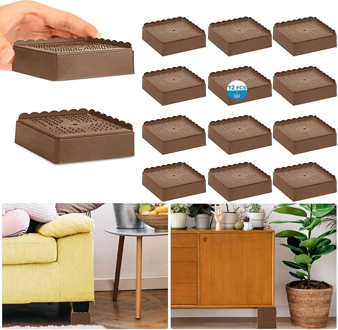 Bed Risers 1 inch, 2 inch, 3 inch, 4 inch Heavy Duty, Adjustable Furniture Riser for Table Desk Couch Sofa Chair Recliner Leg Frame Dorm, Stackable Bed Raisers Blocks (Brown 4 Pack, 1+1+1 inch)