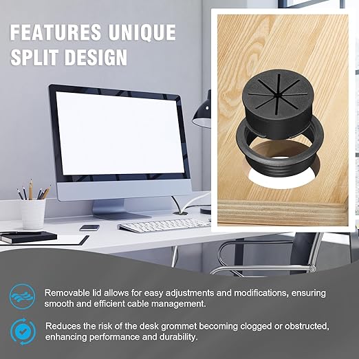 2" Black Desk Grommet, JTemgle Flexible Cable Grommet with Bi-Metal Hole Saw Plastic Cable Hole Cover Wire Organizer Caps Desktop Cord Management for Home Office TV Stands Tabletops, 13 Pieces